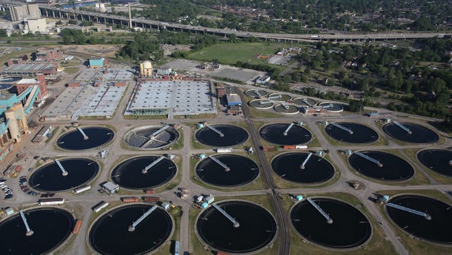 Aerial view of the waste water treatment plant in Detroit.