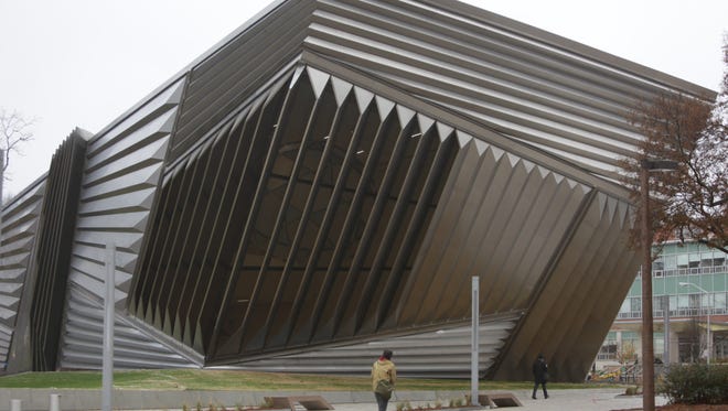 The Eli and Edythe Broad Art Museum at Michigan State University in East Lansing, shown Oct. 31, 2012, was designed by architect Zaha Hadid, her first building in Michigan and only her second one in the U.S.