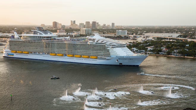 Royal Caribbean's Harmony of the Seas departs Fort Lauderdale, Fla.'s Port Everglades for the first time on Nov. 5, 2016.
