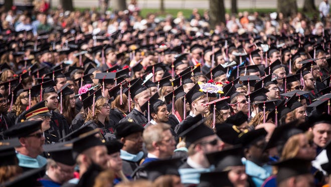Happier Days: A Ball State University commencement ceremony in spring of 2018.