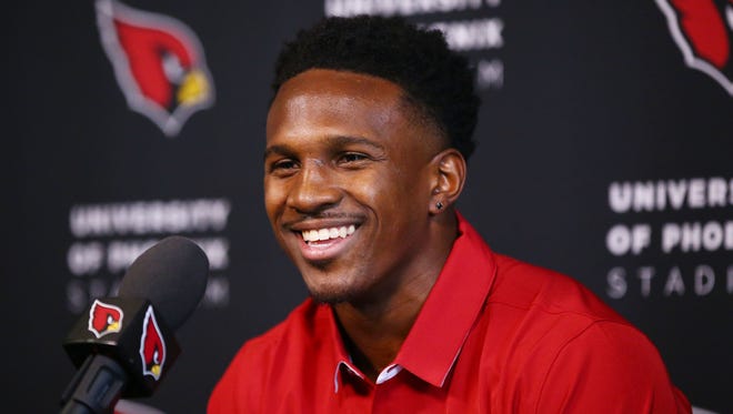 Cardinals introduce fourth-round pick running back Chase Edmonds on May 10, 2018 at the Arizona Cardinals Training Facility in Tempe, Ariz. 