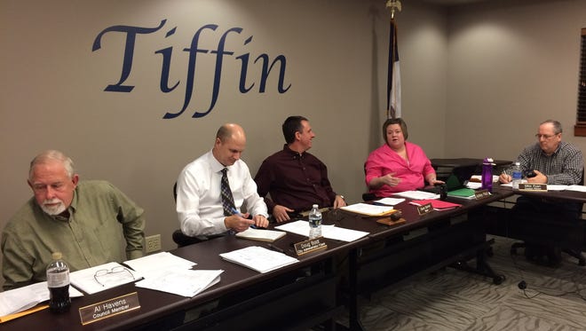 Members of the Tiffin City Council prepare to discuss a tiered minimum wage ordinance which would allow workers under 18 to make less than adults.
