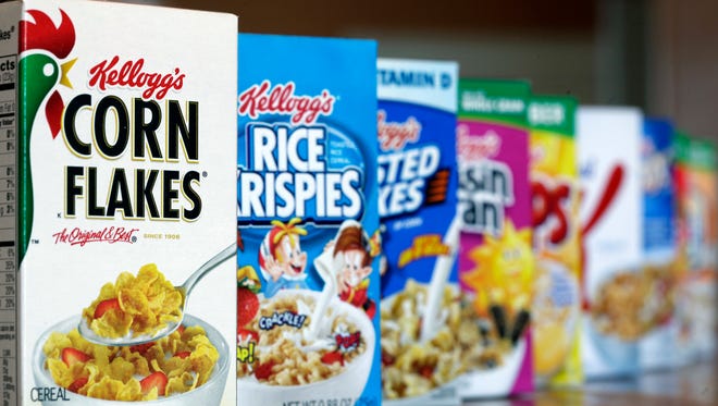 This Feb. 1, 2012, file photo, shows Kellogg's cereal products, in Orlando, Fla.