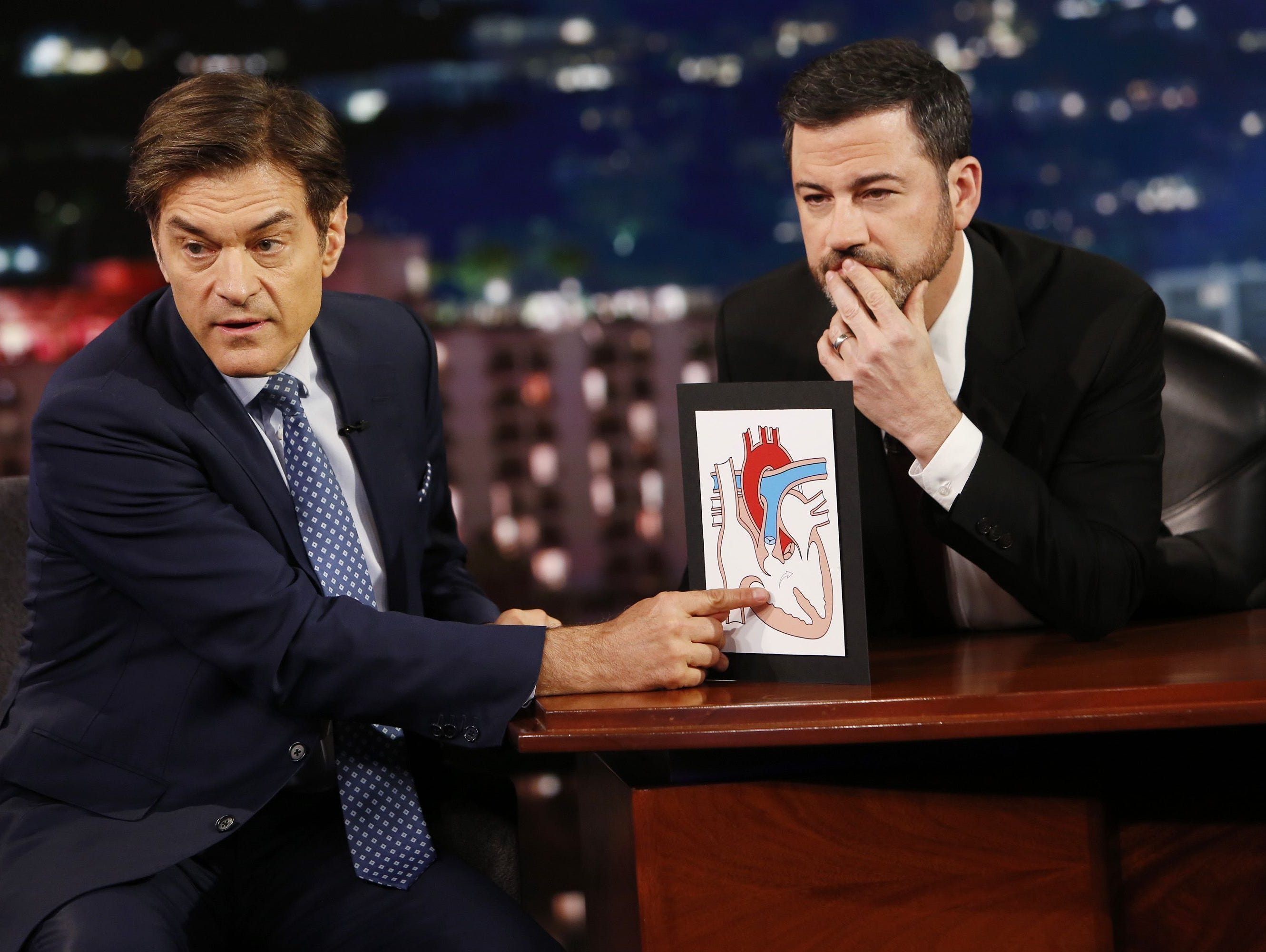 Mehmet Oz, aka TV's 'Dr. Oz,' who specialized in cardiothoracic surgery, gives Jimmy Kimmel's audience a primer on how the heart works.