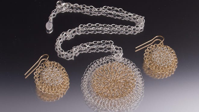 Crocheted jewelry by Lisa Cottone is among the pieces featured in the ‘Silver and Gold’ show Feb. 6 at Plum Bottom Pottery and Gallery.