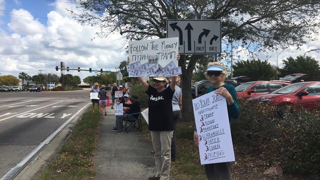 Saturday’s protest in North Fort Myers centered around the threatened repeal of the Affordable Care Act. Many event-goers carried signs supporting gender and LGBT equality, and spoke of concerns related to immigration and environmental policies.