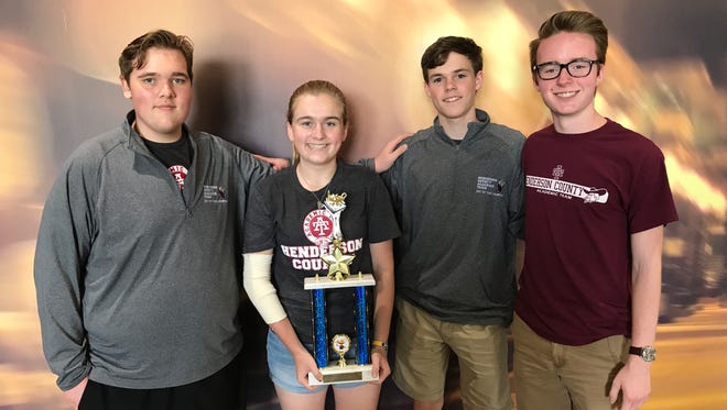 The Henderson County High School junior varsity quick recall team of DJ Banks, Riley Lovell, Alex Chandler and Cole Privette went 7-1 and placed second in the JV Division of the National Academic Championship in Chicago, June 12.