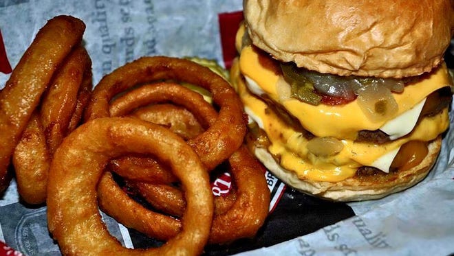 The Big Sob burger, with onion rings, from Sobelman's Pub and Grill.
