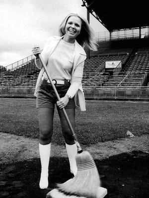 The first Rochester Red Wings broom girl was Cheryl Miller, seen here in this 1971 file photo. A longtime Red Wings fan, she had applied to be a bat boy but was turned down.