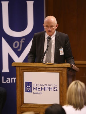 West Tennessee Healthcare President and CEO Bobby Arnold speaks during the announcement of a $2.5 million endowment to provide nursing scholarships at the University of Memphis Lambuth on Wednesday.
