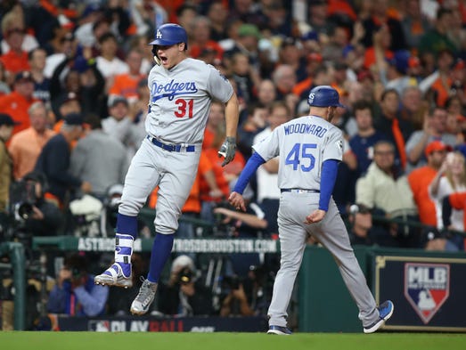 Game 4 at Minute Maid Park: Joc Pederson (31) celebrates