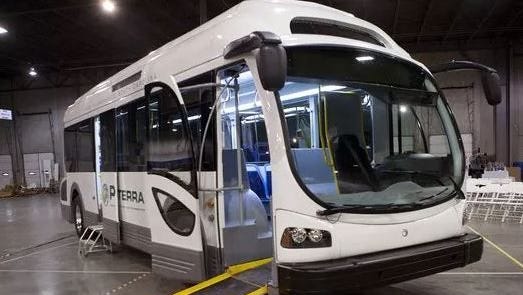 FILE ART: Proterra, an electric bus maker, showcases its latest model.