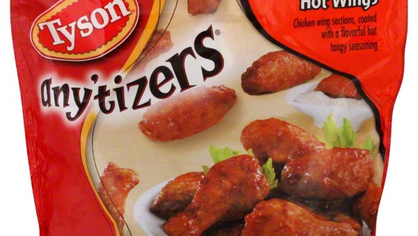 Recall on 28 oz. retail bags of Tyson any'tizers Fully cooked hot wings.