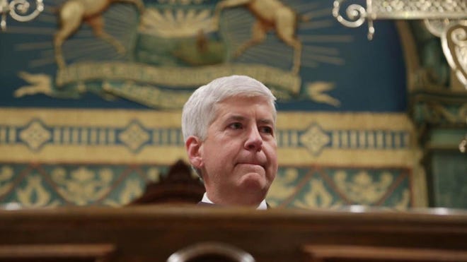 Governor Rick Snyder addresses the Flint water crisis during his State of the State speech on Tuesday January 19, 2016 at the state Capitol Building in Lansing.