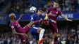 Chelsea's Alvaro Morata fights for the ball against