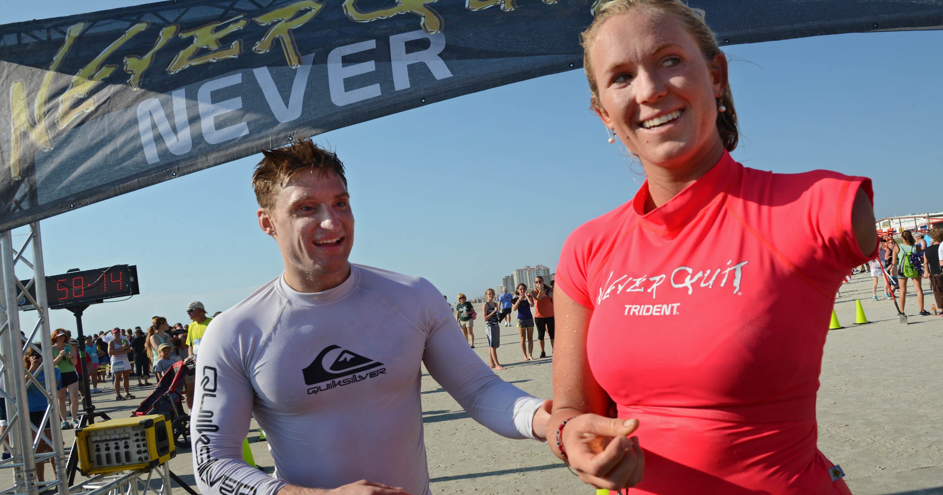 Surfer who lost arm in 2003 shark attack baby