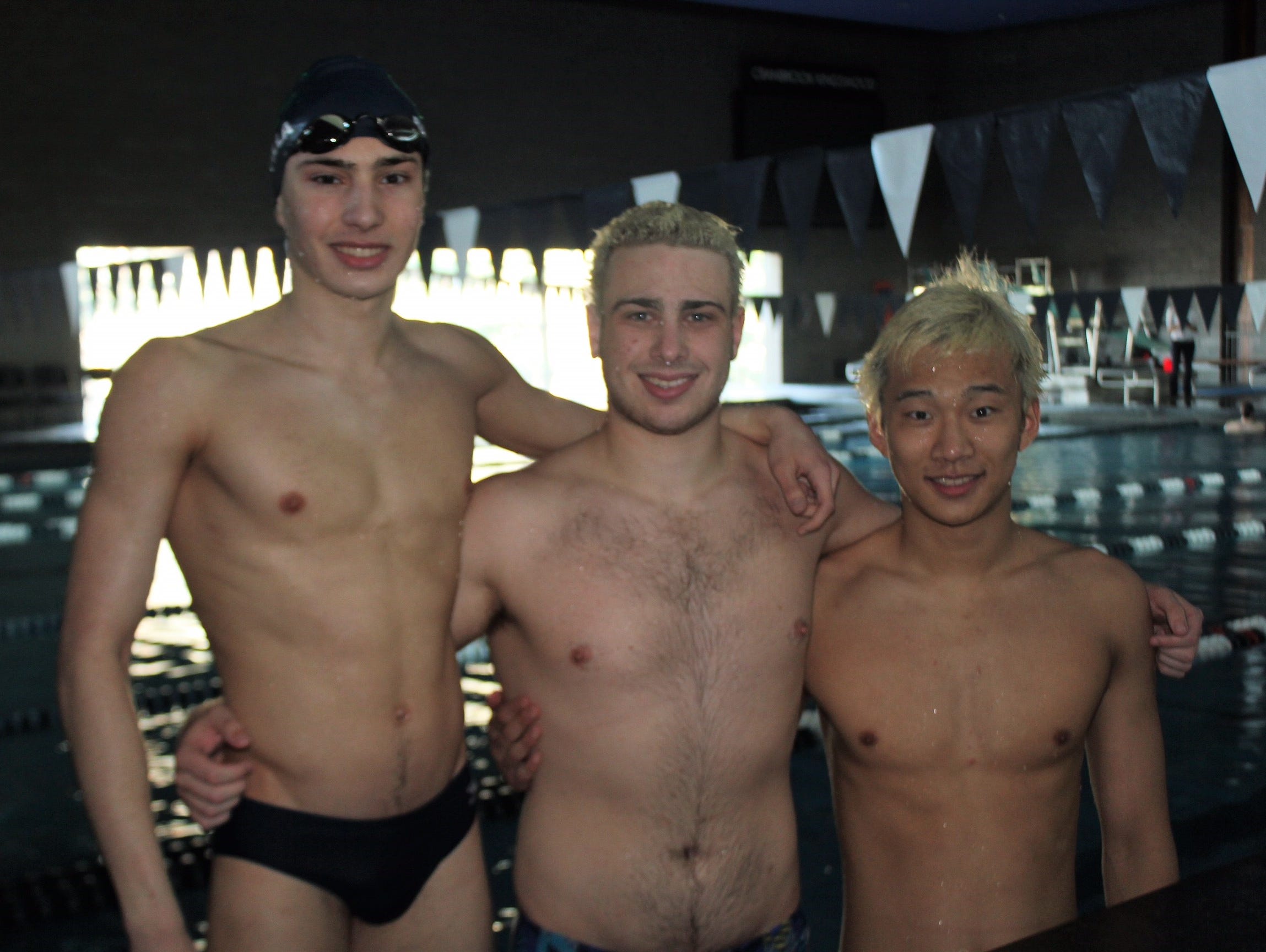 Bloomfield Hills Cranbrook-Kingswood senior captains Giorgio Guttilla, Mac Woodbury and Eric Youshal hope to lead the Cranes to their fourth consecutive Division 3 state championship this weekend at the Holland Aquatic Center.