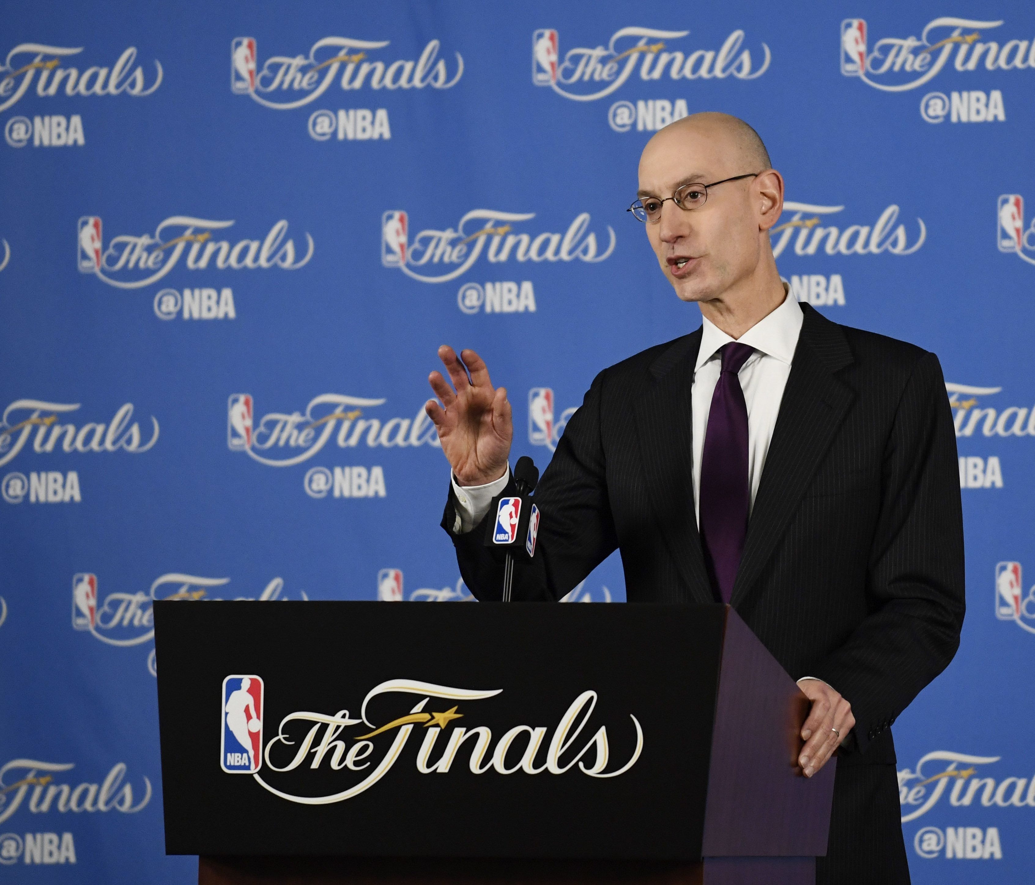NBA commissioner Adam Silver speaks at a press conference before Game 1 of the Finals.