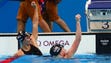 Lilly King (USA) and Katie Meili (USA) celebrate after