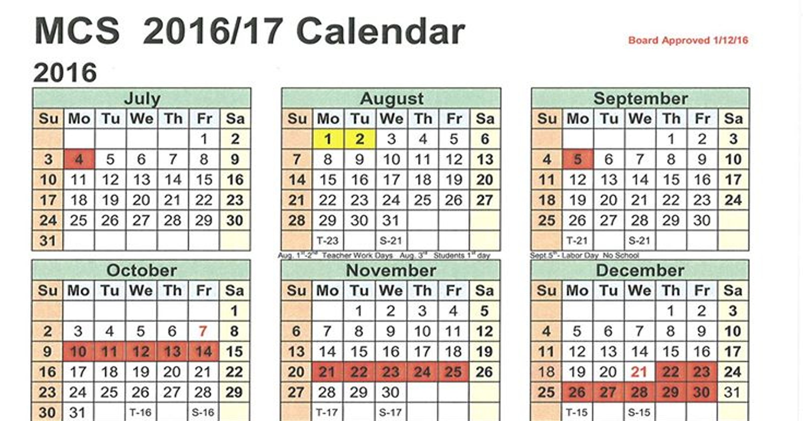 New MCS calendar lines up after all