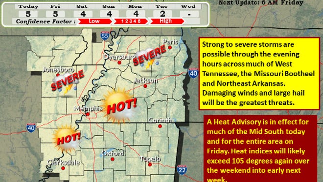 NWS-Memphis has issued a thunderstorm watch and heat advisory for much of West Tennessee.