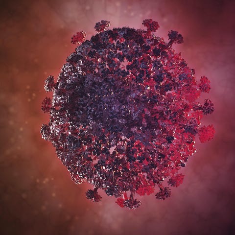Coronavirus particle, illustration. Different stra
