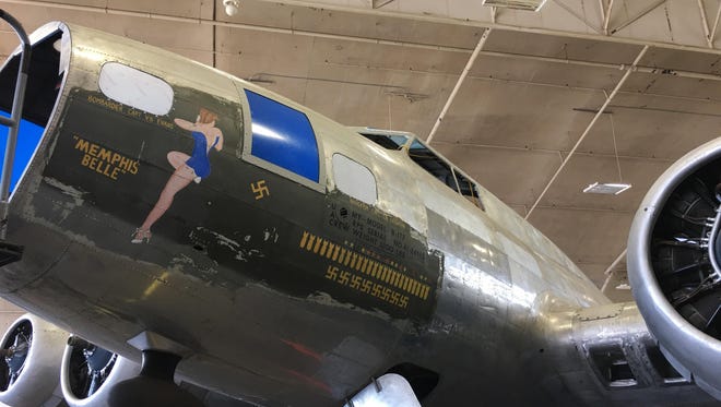 The B-17 bomber “Memphis Belle” sits in the restoration hangar at the National Museum of the U.S. Air Force near Dayton, Ohio. Its pilot, Lt. Robert Morgan, said the named was inspired by his sweetheart, 19-year-old Memphis resident Margaret Polk. Another version says the moniker came from a riverboat in a John Wayne movie, “Lady for a Night,” that Morgan and his co-pilot saw the night before the crew voted on a name.