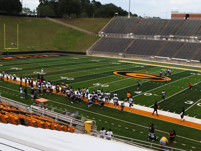 Grambling drills on new turf at Robinson Stadium