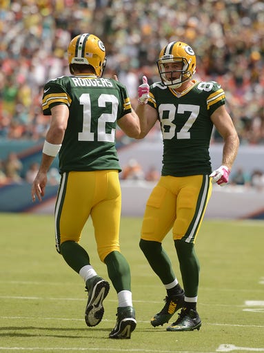 Green Bay Packers receiver Jordy Nelson gives a thumbs-up