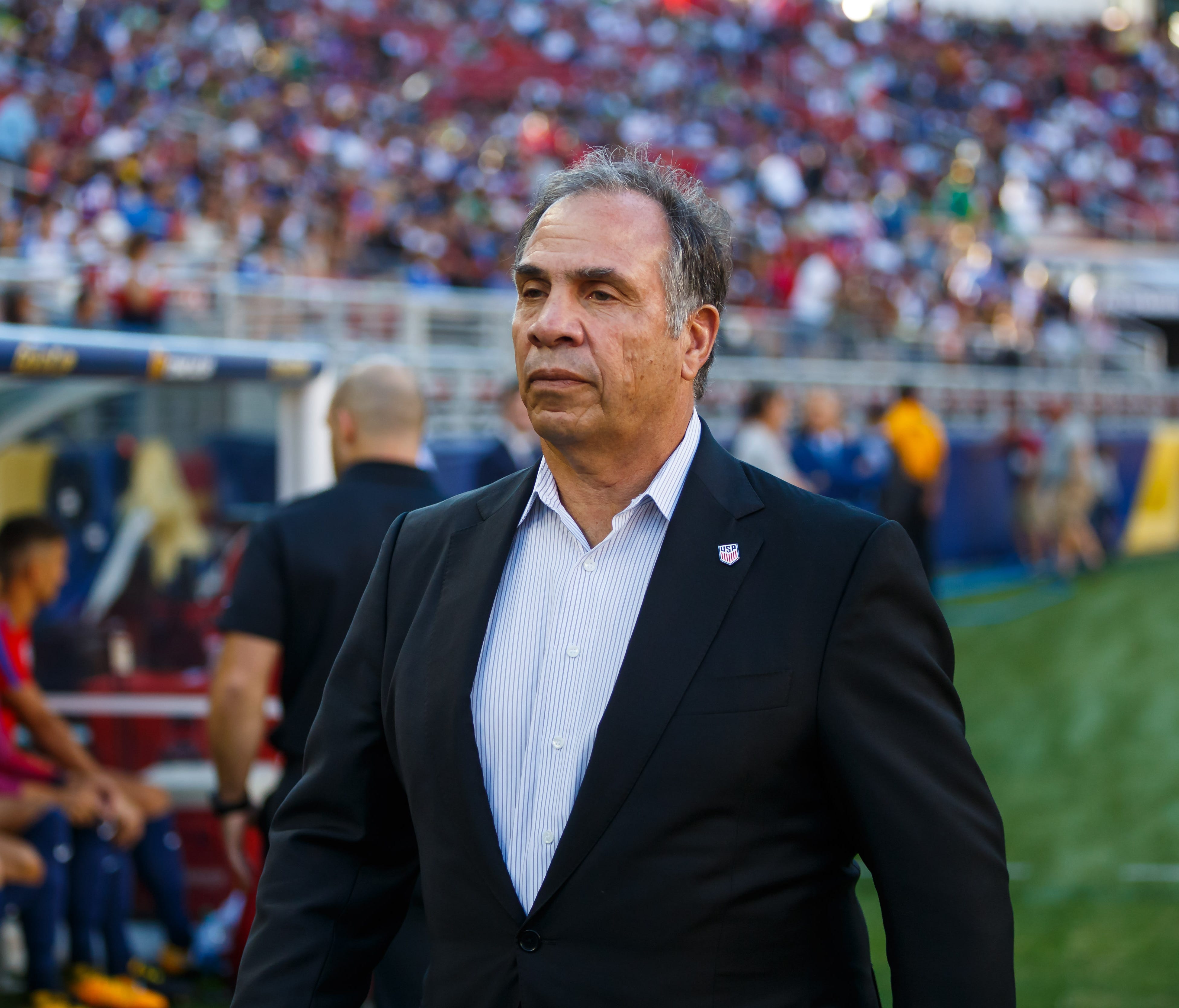 United States head coach Bruce Arena against Jamaica during the CONCACAF Gold Cup final at Levi's Stadium.