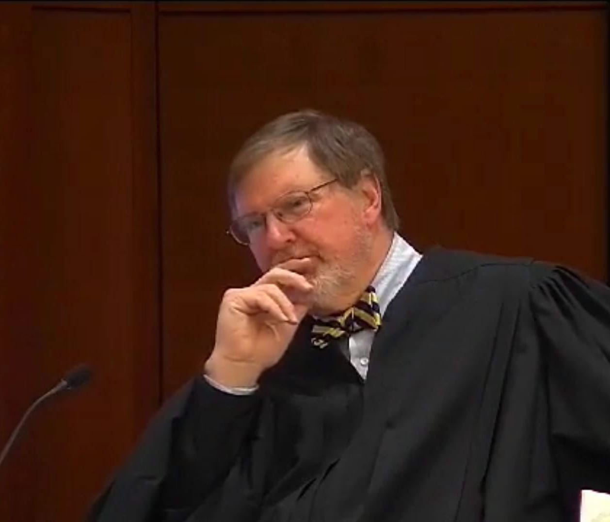 A frame grab taken from a video shows U.S. District Judge James Robart during a hearing in Seattle on Feb. 3, 2017, debating President Trump's travel ban targeting seven majority Muslim countries. Robart blocked Trump's order from being implemented, 