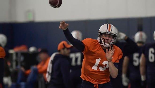 Auburn quarterback Sean White throws a pass in practice on Dec. 20, 2016 as the Tigers (8-4) prepare for the 2017 Sugar Bowl against No. 7 Oklahoma (10-2).