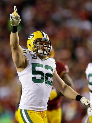 Green Bay Packers linebacker Clay Matthews celebrates