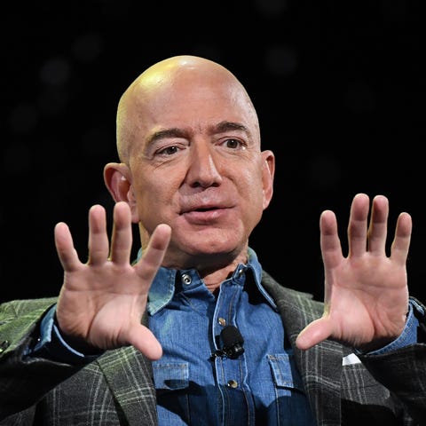 Amazon Founder and CEO Jeff Bezos addresses the au