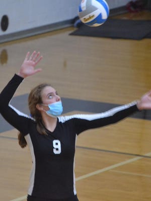 Kyla Thater (9) and the Cheboygan varsity volleyball team advanced to the district semifinals after earning a 3-1 victory over Kalkaska in a MHSAA Division 2 first round matchup in Grayling on Monday. The Chiefs will face Sault Ste. Marie in a semifinal match in Grayling on Wednesday at 5:30 p.m.