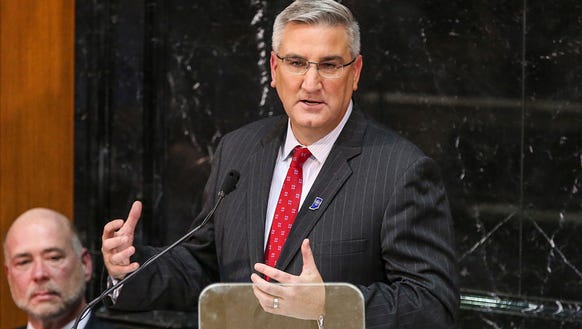 Gov. Eric Holcomb delivers his second State of the State address at the Indiana Statehouse in Indianapolis Jan. 9, 2018.