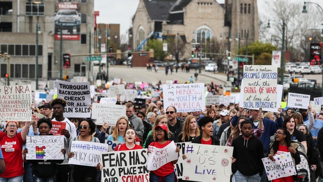 March 24, 2018 - Marchers head away from Clayborn Temple during Saturday's March for Our Lives rally. About 1.500 people marched while calling for stricter gun control laws and safer schools.