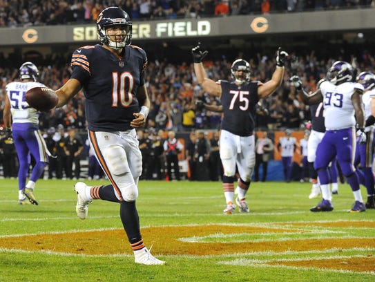 Mitchell Trubisky runs into the end zone after a razzle-dazzle