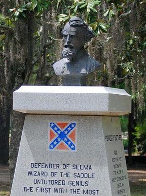 A monument honoring Confederate Gen. Nathan Bedford Forrest in Selma. Sen. Gerald Allen says his bill is not about Confederate monuments, made changes to the bill that create a permanent legislative committee to oversee state monuments and allow the Historical Commission to charge fees for its work. The process of removal remains in place.