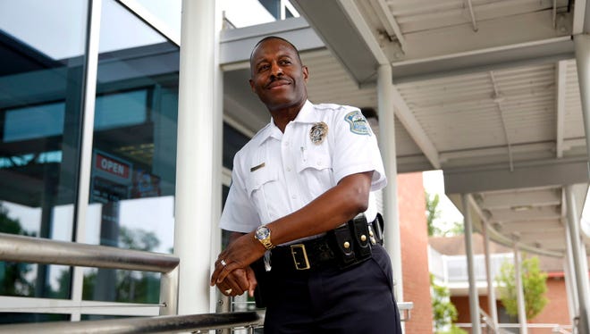 Delrish Moss poses for a portrait on May 9, 2016, in Ferguson, Missouri. Moss was sworn in that month as Ferguson's first Black police chief and said he hoped to diversify the mostly white department as it rebounds from the fallout of months of unrest that followed the fatal 2014 police shooting of Michael Brown.