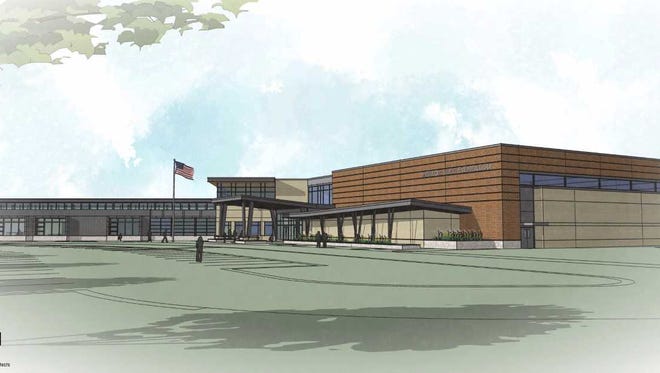 A rendering shows the exterior of what will be the new Meadow View Elementary School in Oconomowoc.