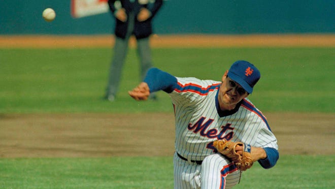 New York Mets pitcher Tom Seaver is shown in action against the Philadelphia Phillies at Shea Stadium in Queens, April 5, 1983, New York. It was the season opener. The Mets won 2-0. (AP Photo/Richard Drew)