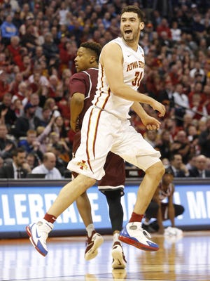 Iowa State forward Georges Niang (31) reacts after scoring against Little Rock Saturday during the second round of the NCAA Tournament.