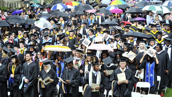 Wesley College graduates wait for graduation in May. The college in Dover was accused by the U.S. Department of Education's Office of Civil Rights of violating the rights of students accused of sexual assault.