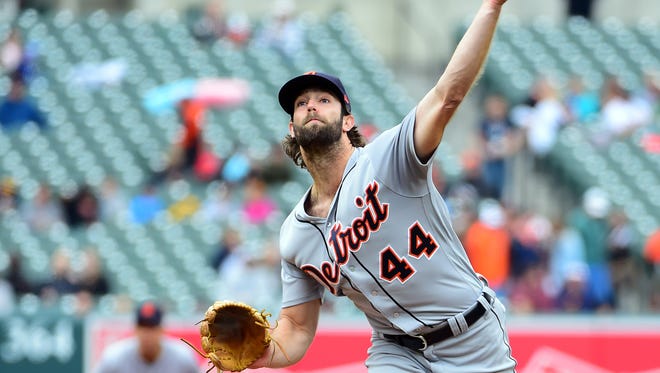 Tigers pitcher Daniel Norris (44) throws a pitch in the second inning of the Tigers' 5-3 loss to the Orioles on Sunday, April 29, 2018, in Baltimore.