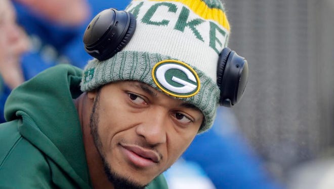 Green Bay Packers quarterback Brett Hundley (7) sits on the bench after warming up at Lambeau Field on Sunday, December 3, 2017 in Green Bay.
