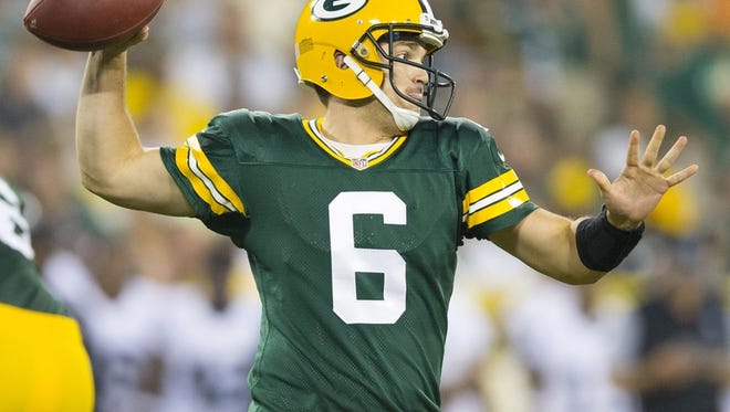Former Wesley College star Joe Callahan, shown during a preseason game, is the Green Bay Packers' third-string quarterback.