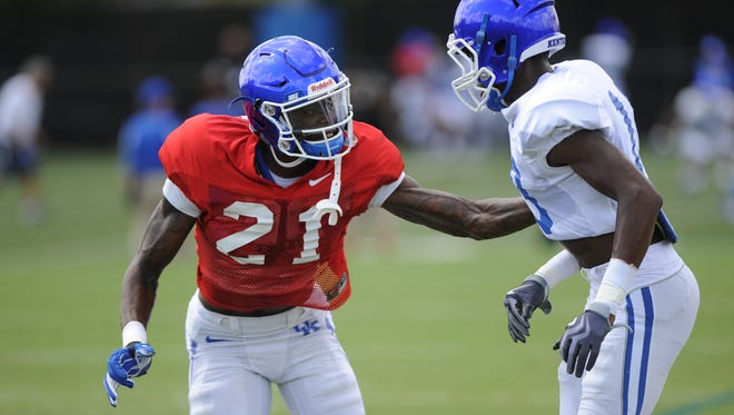 Freshman DB Chris Westry during a University of Kentucky Football practice at the Tim Couch Practice Fields in Lexington, Ky., on Wednesday, August 18, 2015.