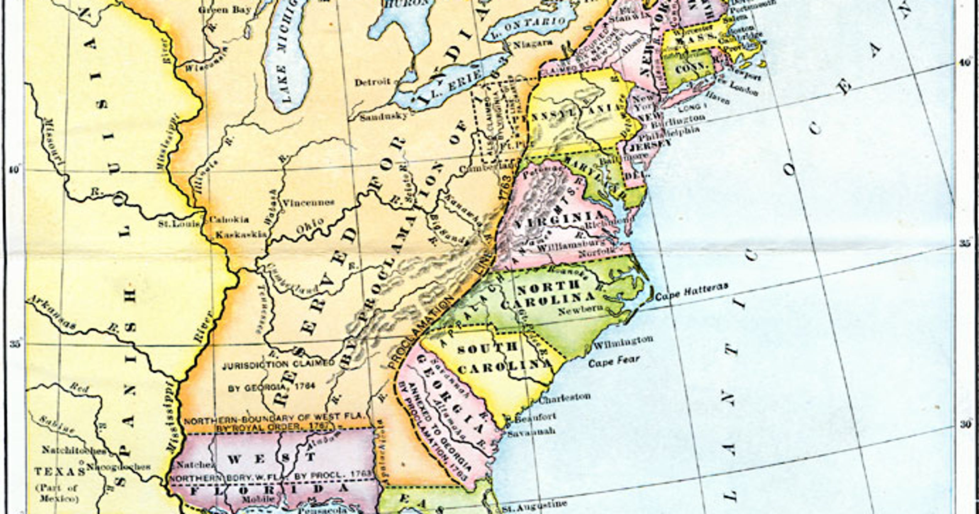 Map Of 13 Colonies 1776