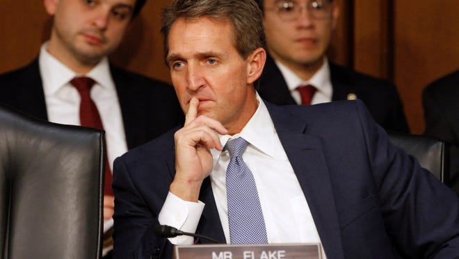 Sen. Jeff Flake, R-Ariz., participates in a Senate hearing in August in Washington, D.C.